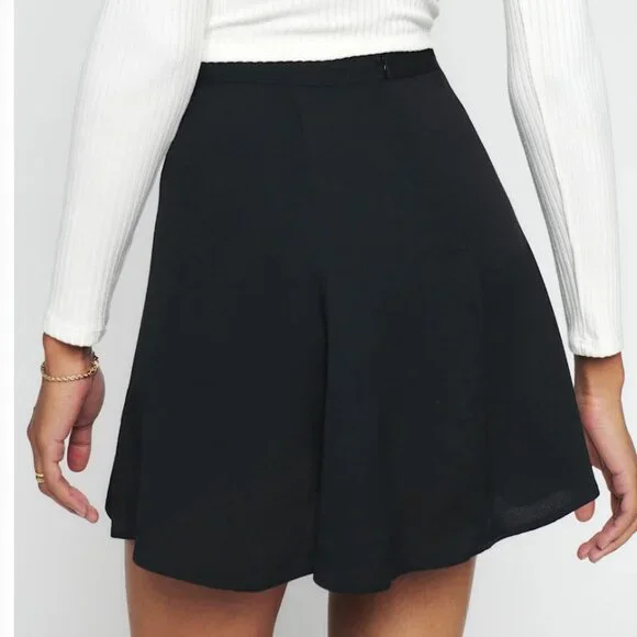 BEST NWT Reformation Flounce Mini Skirt - Black Classic Flare Casual - Picture 4 of 8